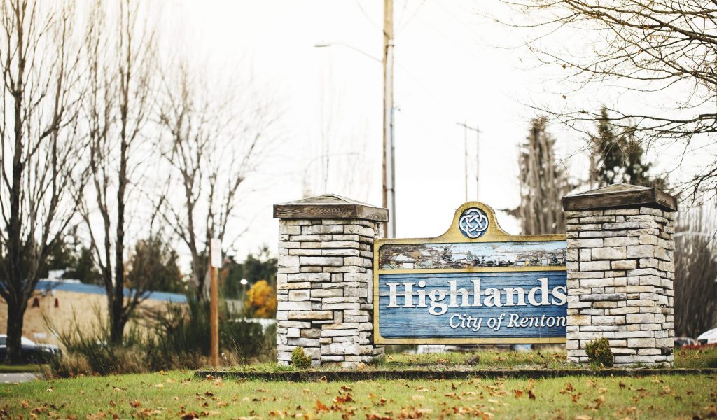 Highlands Neighborhood Highlands Neighborhood sign in Renton, Washington.
